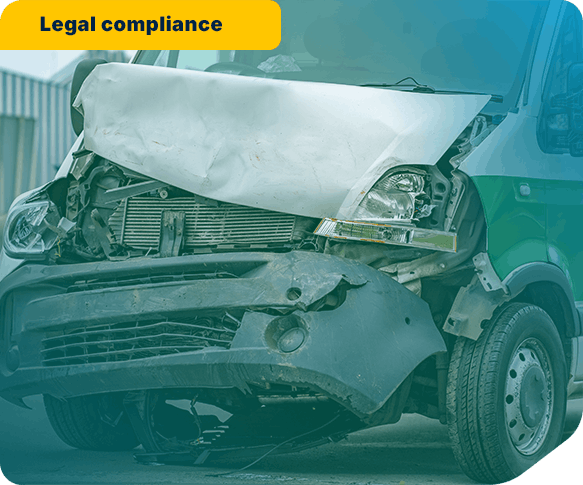 Crashed van on the road